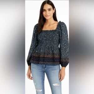 Vineyard Vines Peasant Top‎ Large Tisbury Floral Smocked Boho Coastal Chic Indie